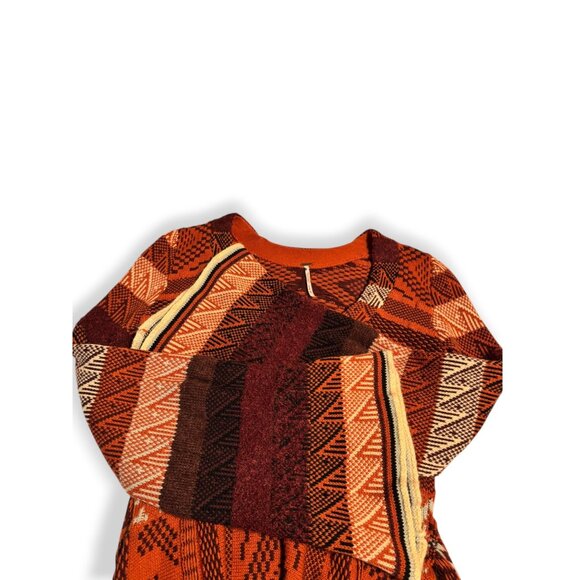 Free People Orange Knit Boho Sweater Dress XS Bell Sleeves Tie Back V Neck - Picture 5 of 15